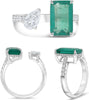LARGE 3.12CT DIAMOND & AAA EMERALD 18K WHITE GOLD PEAR SHAPE & EMERALD CUT RING