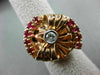 ANTIQUE LARGE 1.17CT OLD MINE DIAMOND & AAA RUBY 14KT TRI COLOR GOLD RING #20217