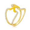 .35CT DIAMOND & YELLOW ENAMEL 14K YELLOW GOLD 3D CRISS CROSS DOUBLE HEART X RING