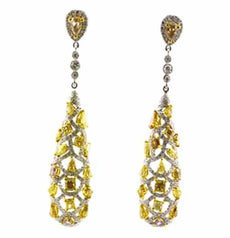 EXTRA LARGE 5.87CT MULTI COLOR DIAMOND 18KT TWO TONE GOLD DOUBLE DOME EARRINGS