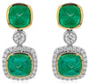 LARGE 10.47CT DIAMOND & AAA EMERALD 18KT 2 TONE GOLD SQUARE & ROUND FUN EARRINGS
