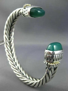 ESTATE LARGE 925 SILVER AAA GREEN AGATE 3D HANDCRAFTED BANGLE BRACELET #25476