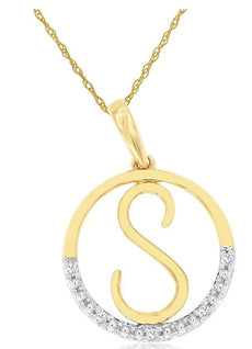 .02CT DIAMOND 14KT 2 TONE GOLD CLASSIC S INITIAL CIRCULAR FUN FLOATING PENDANT