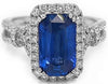 4.98CT DIAMOND & AAA SAPPHIRE 18K WHITE GOLD EMERALD CUT & ROUND ENGAGEMENT RING