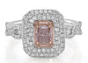 1CT WHITE & PINK DIAMOND 18KT WHITE & ROSE GOLD CUSHION OCTAGON ENGAGEMENT RING