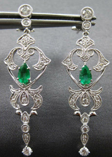 ESTATE .90CT DIAMOND & AAA EMERALD 18KT WHITE GOLD FILIGREE CHANDELIER EARRINGS