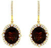 LARGE 11.7CT DIAMOND & AAA GARNET 14KT YELLOW GOLD 3D OVAL HALO HANGING EARRINGS