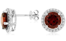 3.23CT DIAMOND & AAA GARNET 14KT WHITE GOLD 3D ROUND HALO CLASSIC STUD EARRINGS
