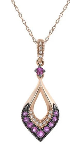 .40CT DIAMOND & AAA PINK SAPPHIRE 14KT ROSE & BLACK GOLD TEAR DROP LOVE PENDANT