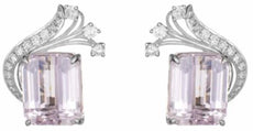 LARGE 11.38CT DIAMOND & AAA KUNZITE 18KT WHITE GOLD 3D CUSHION & ROUND EARRINGS
