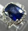 ESTATE LARGE 6.72CT DIAMOND & AAA SAPPHIRE PLATINUM CUSHION HALO ENGAGEMENT RING