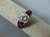 ESTATE 1.90CT DIAMOND & AAA RUBY PLATINUM PEAR SHAPE THREE STONE ENGAGEMENT RING
