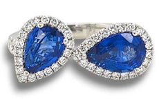 LARGE 3.86CT DIAMOND AAA SAPPHIRE 18KT WHITE GOLD PEAR SOLITAIRE FRIENDSHIP RING