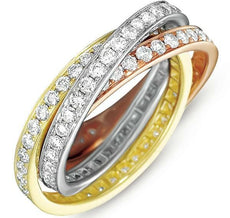 LARGE 2.19CT DIAMOND 14KT TRI COLOR GOLD 3D CLASSIC CHANNEL TRINITY LOVE RING