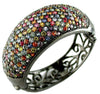 LARGE 38CT 925 SILVER AAA MULTI COLOR SAPPHIRE 3D MULTI ROW PAVE BANGLE BRACELET