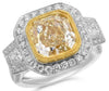 EXTRA LARGE 6.73CT WHITE & FANCY YELLOW DIAMOND 18KT 2 TONE GOLD ENGAGEMENT RING