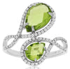 LARGE 3.15CT DIAMOND & AAA PERIDOT 14KT WHITE GOLD PEAR SHAPE CRISS CROSS RING