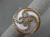 ANTIQUE LARGE 13.25CT DIAMOND & WHITE AGATE 14KT ROSE GOLD FILIGREE FLOWER RING