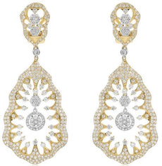 LARGE 6.21CT DIAMOND 18K 2 TONE GOLD FLORAL TEAR DROP COCKTAIL HANGING EARRINGS