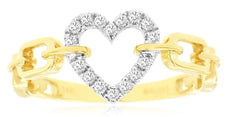 ESTATE .15CT DIAMOND 14KT YELLOW GOLD 3D ROUND CLASSIC OPEN HEART LOVE RING
