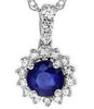 .42CT DIAMOND & AAA SAPPHIRE 14KT WHITE GOLD ROUND HALO FLOWER FLOATING PENDANT