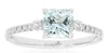 .99CT DIAMOND & AAA AQUAMARINE 14K WHITE GOLD 3D CUSHION & ROUND ENGAGEMENT RING
