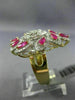 ESTATE LARGE 3.69CT DIAMOND & AAA RUBY 14KT WHITE & YELLOW GOLD FLOWER LEAF RING
