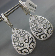 LARGE 1.03CT DIAMOND 18KT WHITE GOLD 3D TEAR DROP FLEUR DE LIS HANGING EARRINGS
