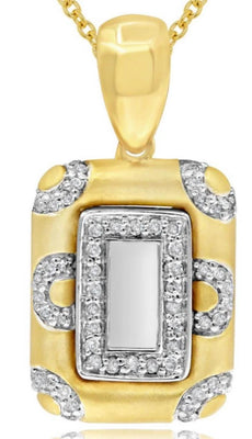 .28CT DIAMOND 14KT 2 TONE GOLD DOUBLE SQUARE SEMI CIRCULAR FUN FLOATING PENDANT