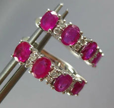 2.05CT DIAMOND & AAA RUBY 14KT WHITE GOLD OVAL & ROUND 4 STONE HANGING EARRINGS