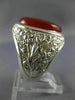 ESTATE EXTRA LARGE 925 STERLING SILVER AAA RED AGATE FILIGREE MENS RING #26550