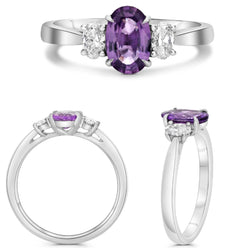 1.40CT DIAMOND & AAA PINK SAPPHIRE PLATINUM OVAL 3 STONE CLASSIC ENGAGEMENT RING