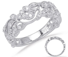 .27CT DIAMOND 14KT WHITE GOLD MULTI LEAF FILIGREE SEMI ETERNITY ANNIVERSARY RING