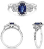 1.83CT DIAMOND & AAA SAPPHIRE PLATINUM OVAL & ROUND 3 STONE HALO ENGAGEMENT RING
