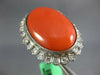 ANTIQUE EXTRA LARGE 1.0CT OLD MINE DIAMOND & AAA CORAL 14KT WHITE GOLD FUN RING