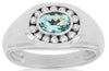 ESTATE 1.0CT DIAMOND & AAA AQUAMARINE 14KT WHITE GOLD 3D OVAL & ROUND MENS RING