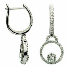 ESTATE .47CT DIAMOND 18KT WHITE GOLD 3D CLASSIC CIRCLE OF LIFE HANGING EARRINGS