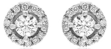 ESTATE .69CT DIAMOND 14KT WHITE GOLD 3D CLASSIC ROUND HALO FLORAL STUD EARRINGS