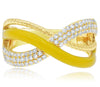 .46CT DIAMOND & YELLOW ENAMEL 14K YELLOW GOLD 3D MULTI ROW CRISS CROSS LOVE RING