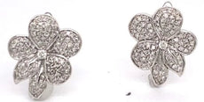 ESTATE .50CT DIAMOND 14KT WHITE GOLD 3D CLASSIC FLOWER PAVE CLIP ON FUN EARRINGS