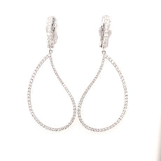 ESTATE 1.57CT DIAMOND 18K WHITE GOLD 3D OPEN TEAR DROP CLIP ON HANGING EARRINGS
