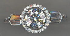 1.75CT DIAMOND 18KT WHITE GOLD ROUND & BAGUETTE SOLITAIRE HALO ENGAGEMENT RING