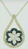 .62CT WHITE & BLUE DIAMOND 14KT YELLOW GOLD 3D FLOWER TEAR DROP FLOATING PENDANT