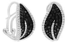 1.97CT WHITE & BLACK DIAMOND 14KT WHITE GOLD 3D LEAF CLIP ON HANGING EARRINGS