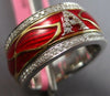 LARGE .61CT WHITE DIAMOND & RED & YELLOW ENAMEL 18KT 2 TONE GOLD A INITIAL RING
