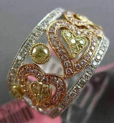 WIDE .88CT WHITE PINK & FANCY YELLOW DIAMOND 18K TRI COLOR GOLD ANNIVERSARY RING