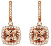 4.68CT DIAMOND & AAA MORGANITE 14K ROSE GOLD 3D CUSHION & ROUND HANGING EARRINGS