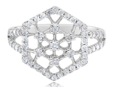 .55CT DIAMOND 14KT WHITE GOLD 3D OPEN FILIGREE FLOWER SNOWFLAKE OCTAGON FUN RING