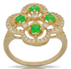 ESTATE .74CT DIAMOND & AAA EMERALD 14KT YELLOW GOLD 3D FILIGREE FLOWER LOVE RING