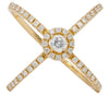ESTATE .66CT DIAMOND 14KT YELLOW GOLD CLASSIC ROUND HALO CRISS CROSS X LOVE RING